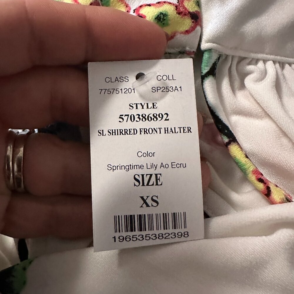NWT White House Black Market Shirred Front Halter Top Springtime Lily XS - Picture 6 of 8